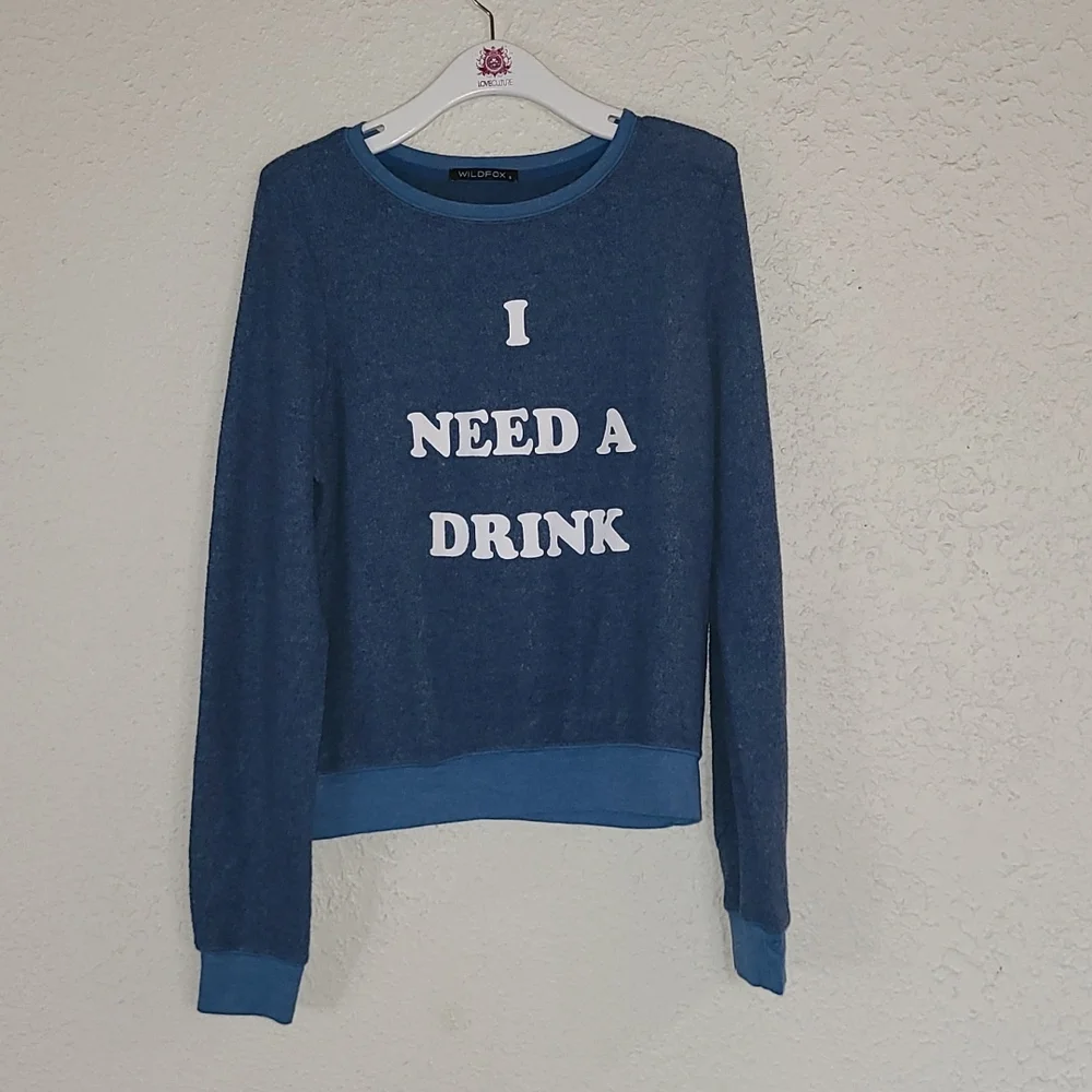 Wildfox Blue Sweatshirt with White Text - Picture 6 of 7